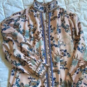 Elegant Floral Women's Blazer in Cream and Blue